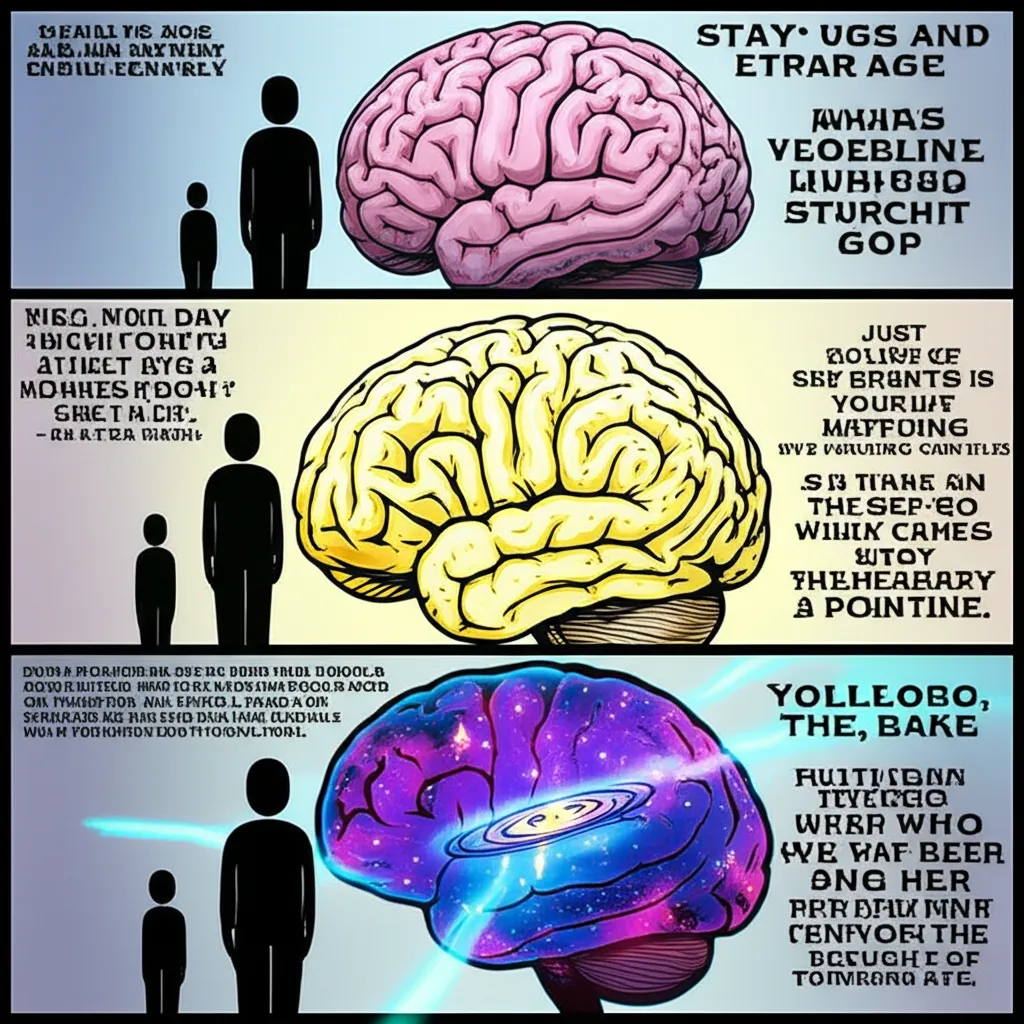 Cartoon 4-panel expanding brain meme showing small smooth brain to cosmic galaxy brain