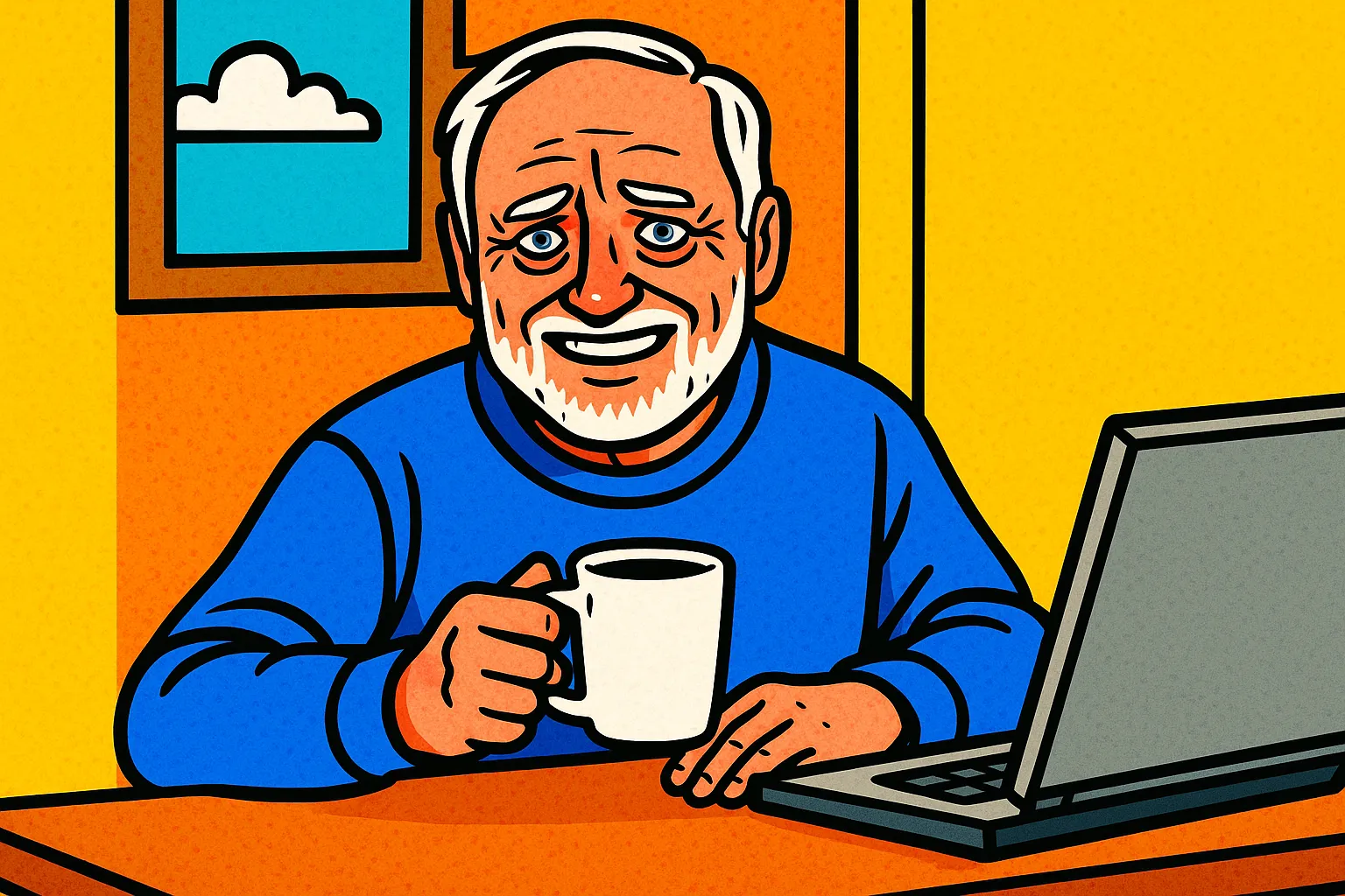 Cartoon illustration of Hide the Pain Harold with his iconic forced pained smile