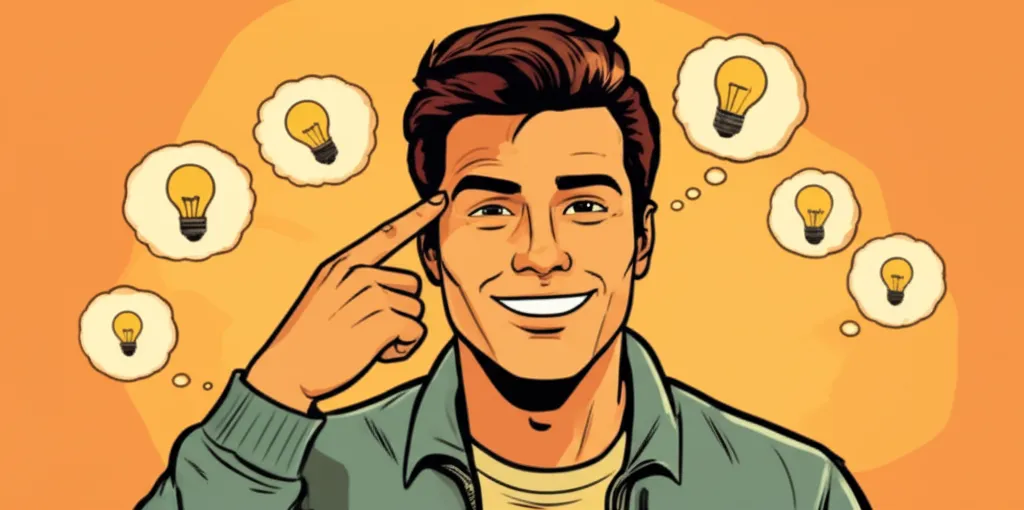 Cartoon illustration of the Roll Safe meme — confident man pointing to his temple with a knowing grin and lightbulb thought bubbles